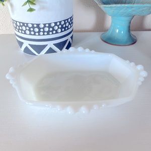 Anchor Hocking Milk Glass Trinket Candy Dish Criss Cross Pattern VTG Retro MCM
